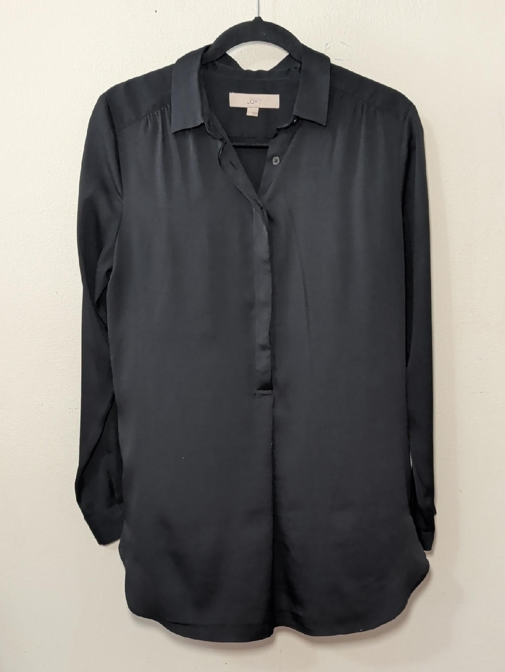 LOFT Black Long-Sleeve Tunic Half-Button Office Dark Academia Women's Size S